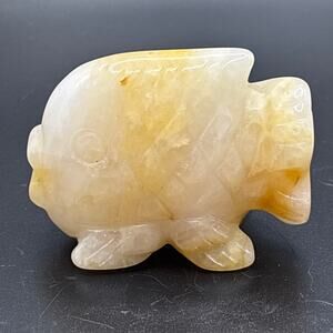 Cute Yellow Honey Calcite Crystal Fish Carving!
